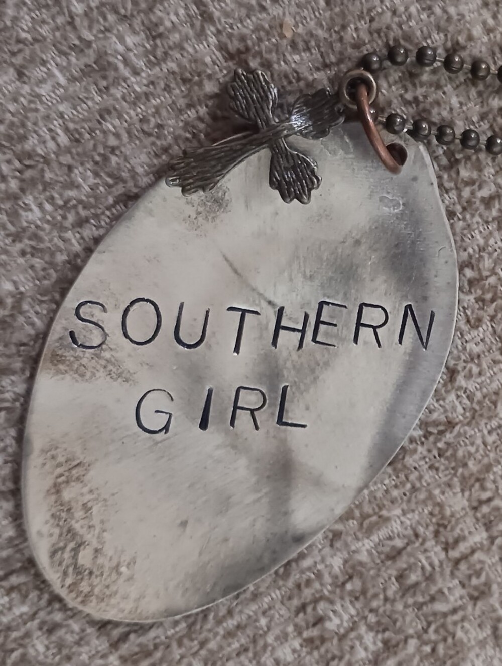 Handmade Southern Girl Cross Charm Spoon Pendant Dog Tag Necklace - Picture 6 of 6